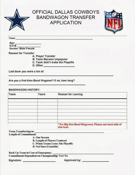 Official Bandwagon Fan Application For the Dallas Cowboys - Texas Fishing  Forum